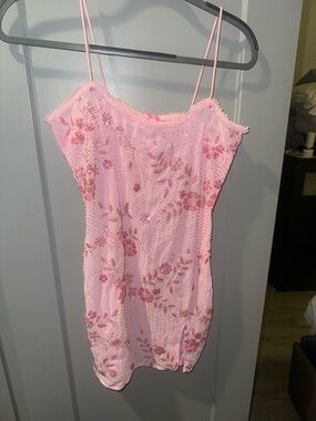 Edikted pink Floral Slip Dress with beading